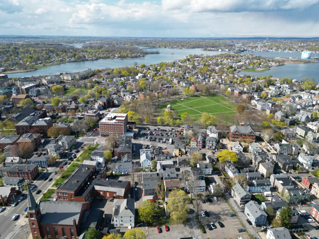 Aerial Salem MA, Salem Common, Bridge St Neck